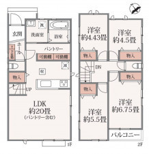 仙台市宮城野区自由ケ丘、新築一戸建ての間取り画像です