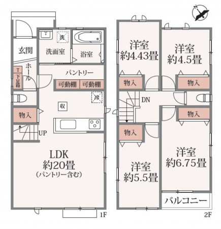 仙台市宮城野区自由ケ丘、新築一戸建ての間取り画像です