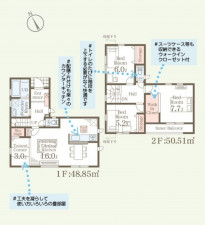仙台市宮城野区鶴ケ谷、新築一戸建ての間取り画像です