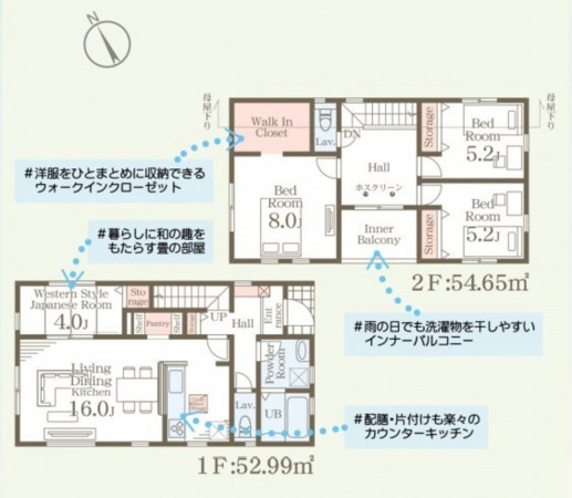 仙台市宮城野区鶴ケ谷、新築一戸建ての間取り画像です