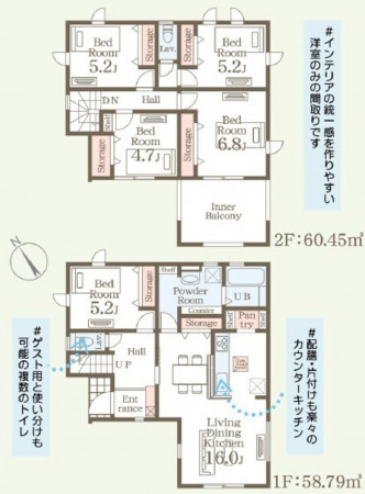 仙台市宮城野区福室、新築一戸建ての間取り画像です