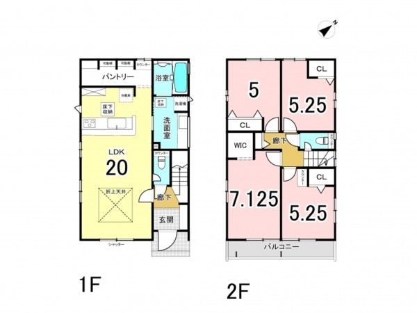 八千代市勝田台、新築一戸建ての間取り画像です