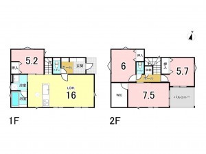八千代市萱田、新築一戸建ての間取り画像です