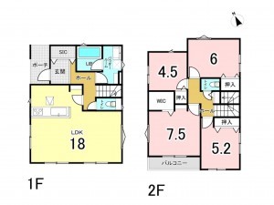 八千代市八千代台南、新築一戸建ての間取り画像です