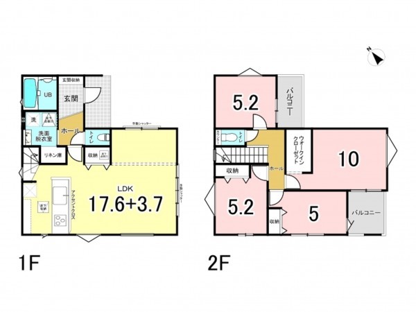 八千代市萱田、新築一戸建ての間取り画像です