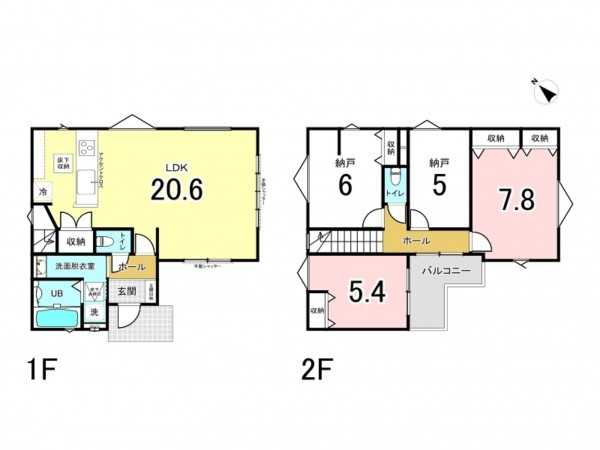 八千代市萱田、新築一戸建ての間取り画像です