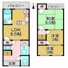 川西市霞ケ丘、中古一戸建ての間取り画像です