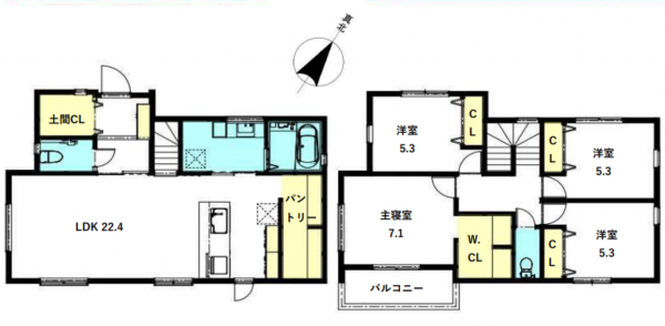 川西市けやき坂、新築一戸建ての間取り画像です