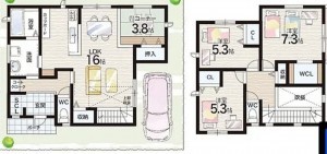 川西市清和台、新築一戸建ての間取り画像です