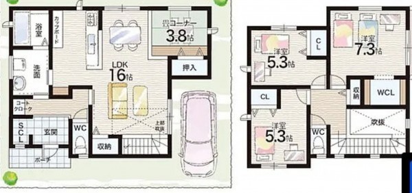 川西市清和台、新築一戸建ての間取り画像です
