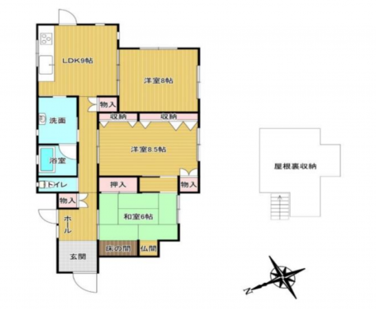 川西市小戸、中古一戸建ての間取り画像です