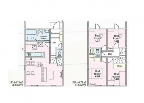 川西市笹部、新築一戸建ての間取り画像です