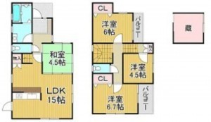 川西市大和、中古一戸建ての間取り画像です