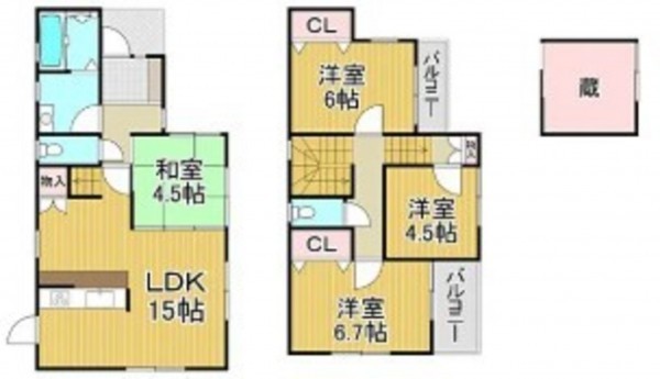 川西市大和、中古一戸建ての間取り画像です