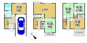 川西市一庫、中古一戸建ての間取り画像です