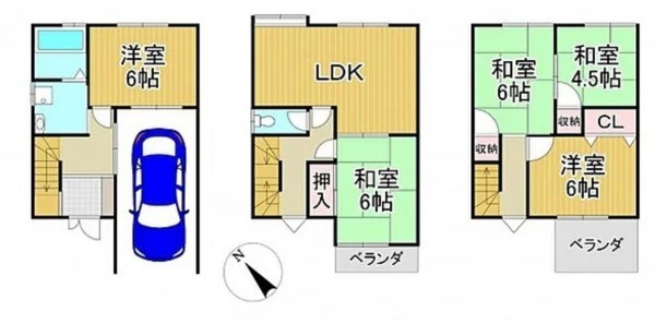 川西市一庫、中古一戸建ての間取り画像です