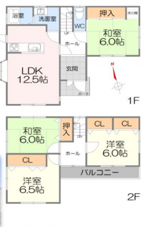 川西市緑台、中古一戸建ての間取り画像です