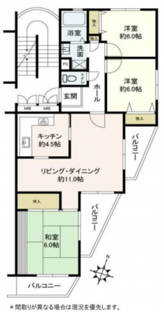 川西市多田桜木、マンションの間取り画像です