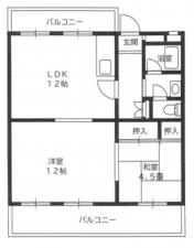 川西市清和台、マンションの間取り画像です