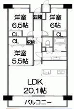 川西市丸山台、マンションの間取り画像です