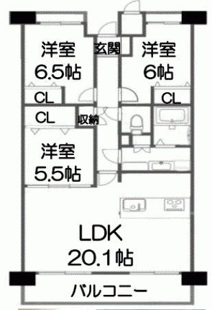 川西市丸山台、マンションの間取り画像です