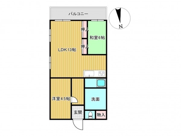 川西市向陽台、マンションの間取り画像です