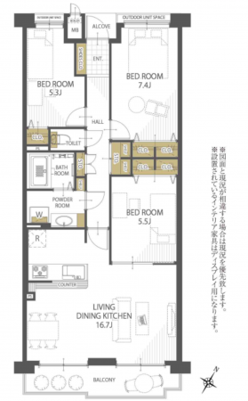 川西市丸山台、マンションの間取り画像です