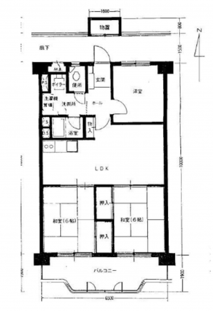 川西市向陽台、マンションの間取り画像です
