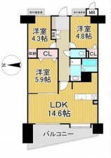 川西市久代、マンションの間取り画像です