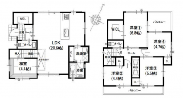 川西市鼓が滝、新築一戸建ての間取り画像です