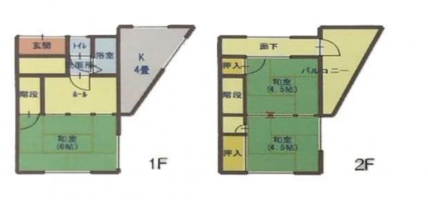 川西市霞ケ丘、中古一戸建ての間取り画像です