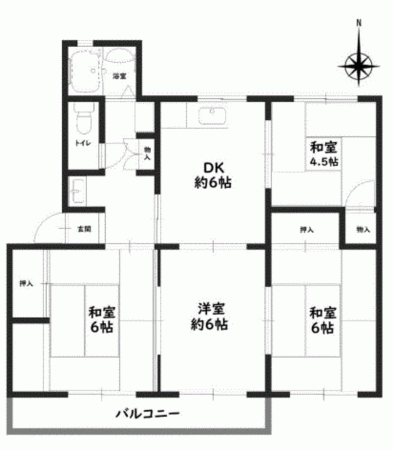 川西市清和台、マンションの間取り画像です