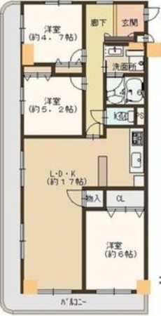 川西市久代、マンションの間取り画像です