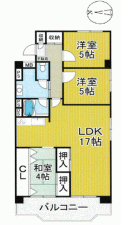 川西市向陽台、マンションの間取り画像です
