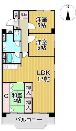 川西市向陽台、マンションの間取り画像です