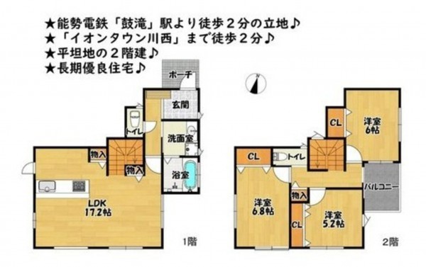 川西市多田桜木、新築一戸建ての間取り画像です
