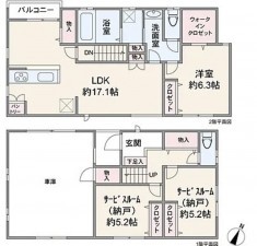 川西市南花屋敷、中古一戸建ての間取り画像です