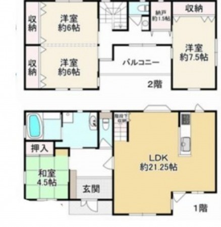川西市平野、中古一戸建ての間取り画像です