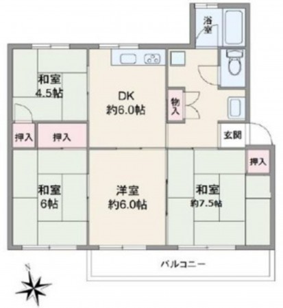 川西市清和台、マンションの間取り画像です