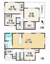 川西市東畦野、新築一戸建ての間取り画像です