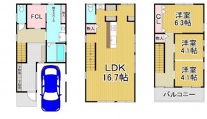 川西市久代、中古一戸建ての間取り画像です