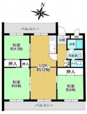 川西市清和台、マンションの間取り画像です