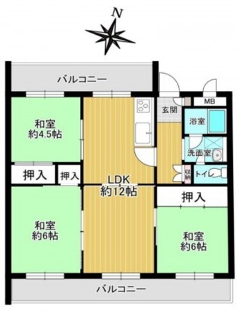 川西市清和台、マンションの間取り画像です