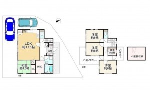 川西市けやき坂、中古一戸建ての間取り画像です