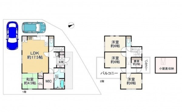 川西市けやき坂、中古一戸建ての間取り画像です