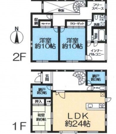 川西市清和台、中古一戸建ての間取り画像です