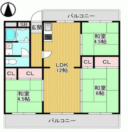 川西市清和台、マンションの間取り画像です