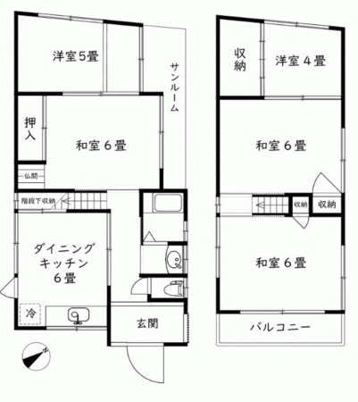 川西市霞ケ丘、中古一戸建ての間取り画像です