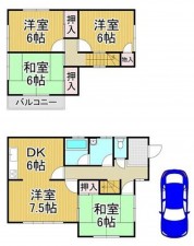 川西市萩原、中古一戸建ての間取り画像です