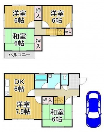 川西市萩原、中古一戸建ての間取り画像です